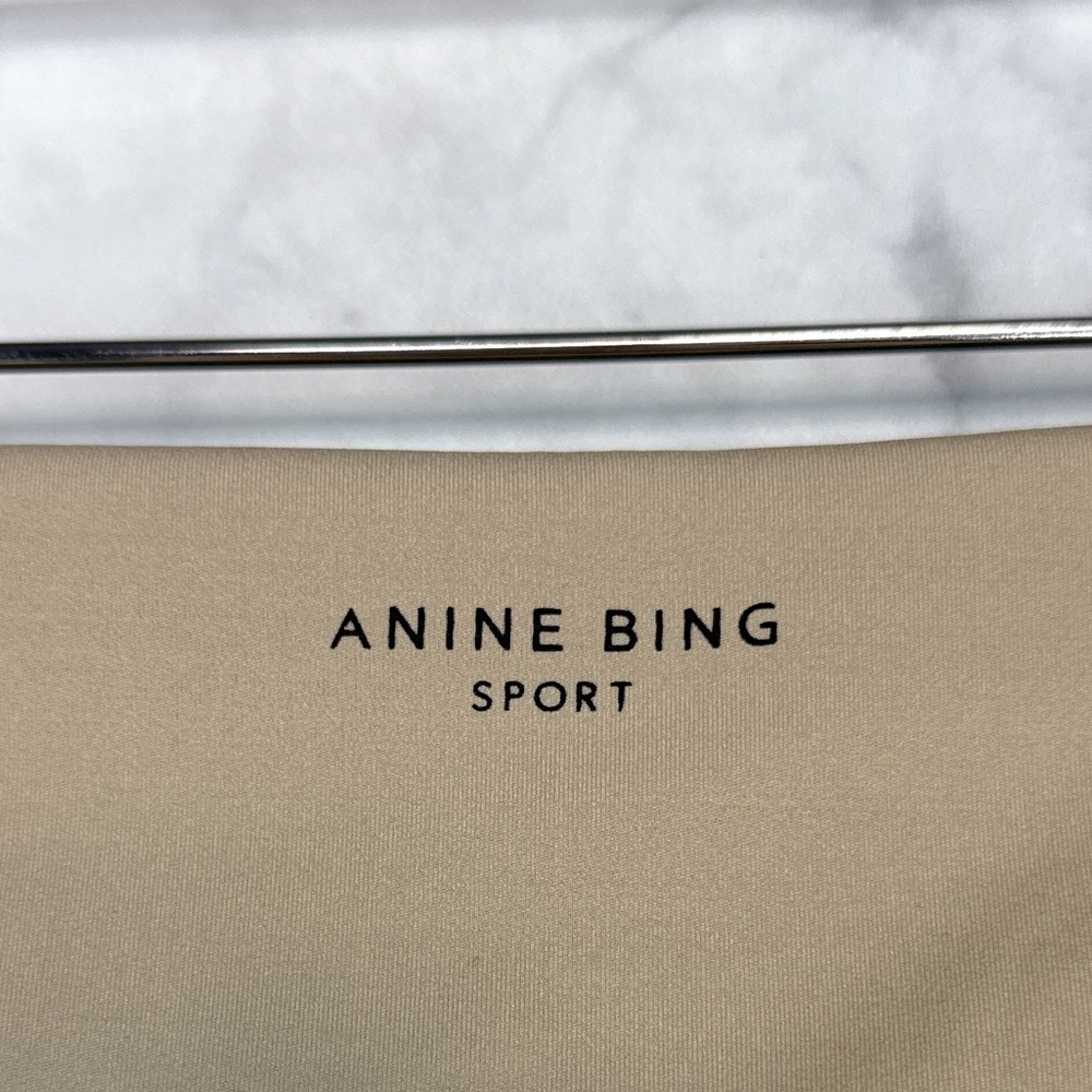 Anine Bing Sport Blake High Waisted Biker Shorts Activewear Athleisure Tan Black - Picture 7 of 11